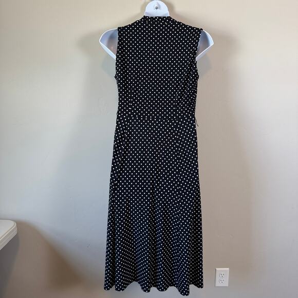Evan-Picone Sz 14 Retro Polka Dot A-Line Dress Sleeveless Wrap Style Midi Work - Picture 6 of 9